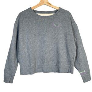 Pact 100% Organic Cotton Sweatshirt Size M Embroidered Smiley Face Hello Friend